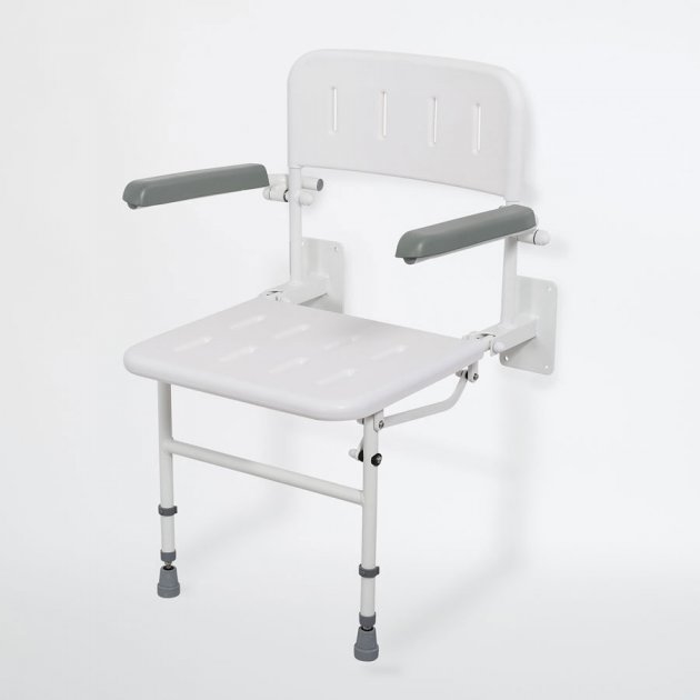 Nymas NymaPRO Wall Mounted Shower Seat with Legs Back and Arms - White - 130203/WH