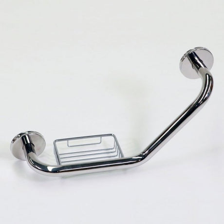Nymas NymaSTYLE 135 Degree Cranked Stainless Steel Grab Rail with Soap Basket - Polished - 310630/SP