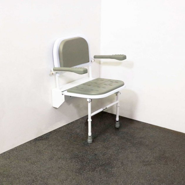 Nymas NymaCARE Premium Wall Mounted Padded Shower Seat with Legs Back and Arms - Grey - SB - 081/GY - TAP 'N' SHOWER