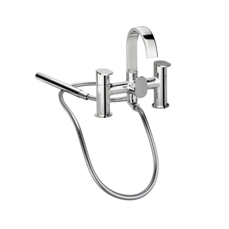 Oakham Osmore Bath Shower Mixer Tap With Curved Swan Neck Spout & Shower Kit - Chrome - TAP 'N' SHOWER