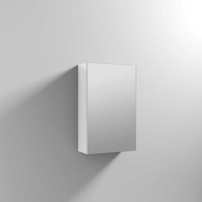 Nuie 1-Door Athena gloss white mirrored bathroom cabinet 715mm height by 450mm width with moisture-resistant finish