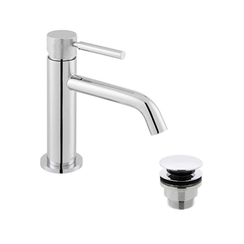 Vado Origins Single Taphole slimline chrome basin mixer tap with universal waste and knurled accents