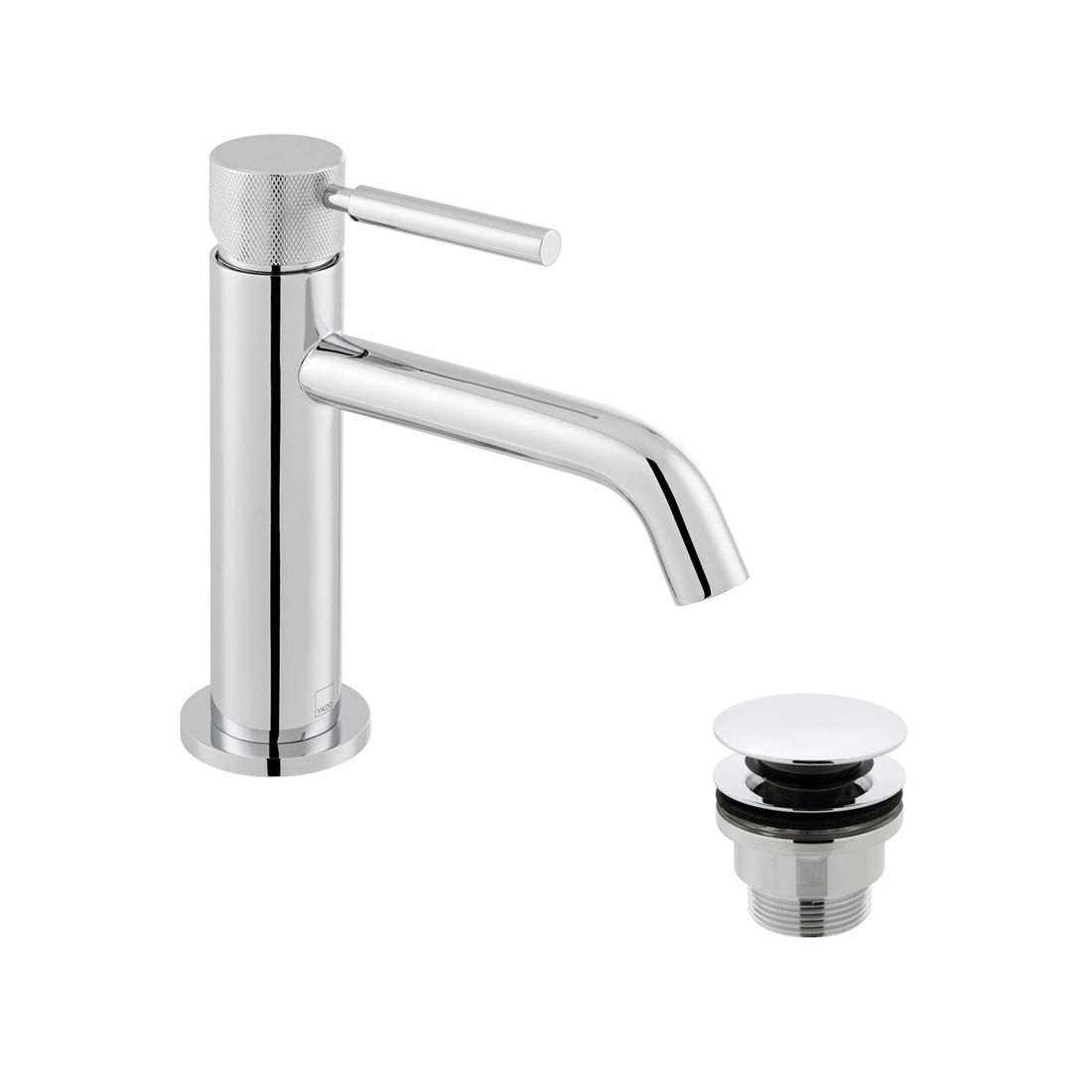 Vado Origins Single Taphole slimline chrome basin mixer tap with universal waste and knurled accents