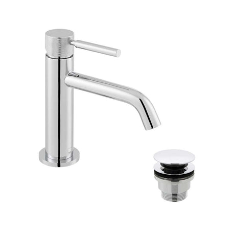 Vado Origins Single Taphole slimline chrome basin mixer tap with universal waste and knurled accents