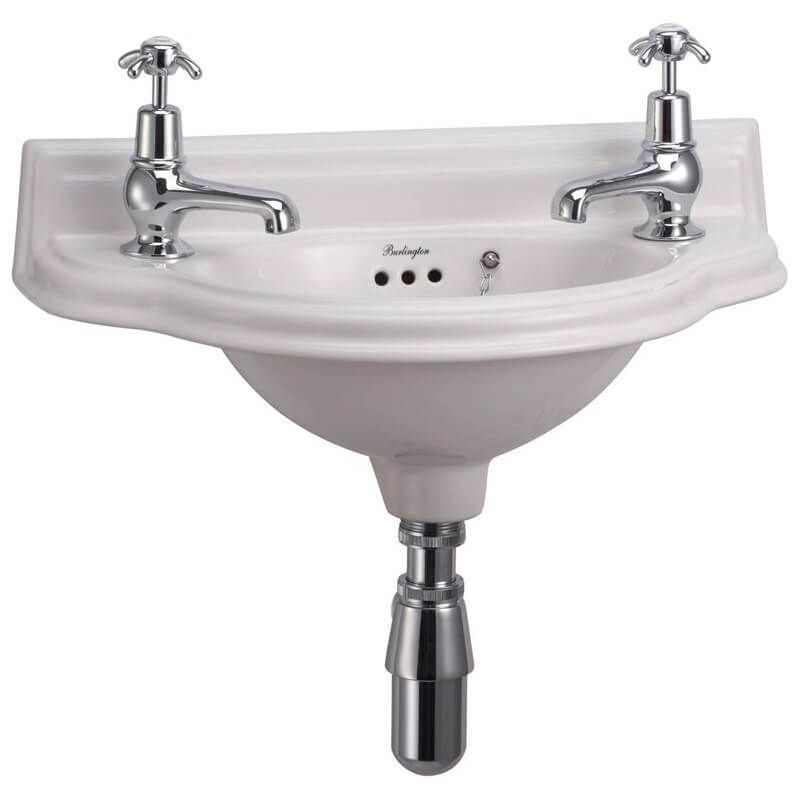 Burlington White Cloakroom Basin 2 Tap Hole 505mm - P13 - TAP 'N' SHOWER