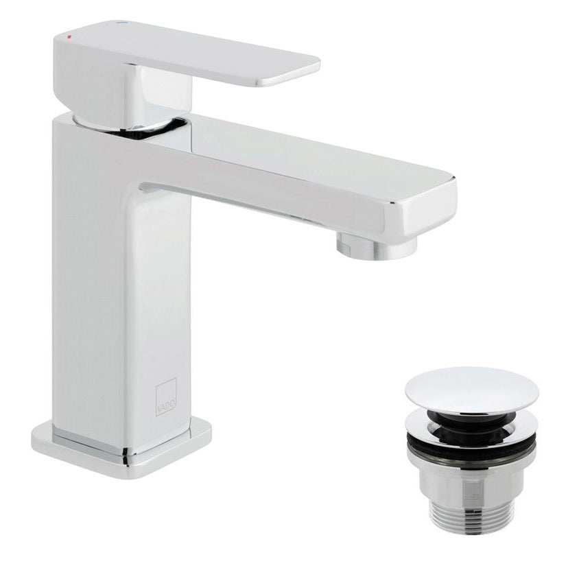 Vado Phase Mini Mono Basin Mixer chrome single lever deck mounted tap with universal waste