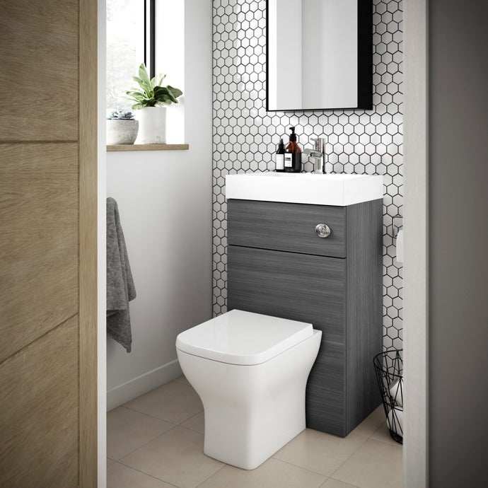 Nuie Athena Toilet and Basin 500mm Wide Combination Unit - Brown Grey Avola - PRC545CB