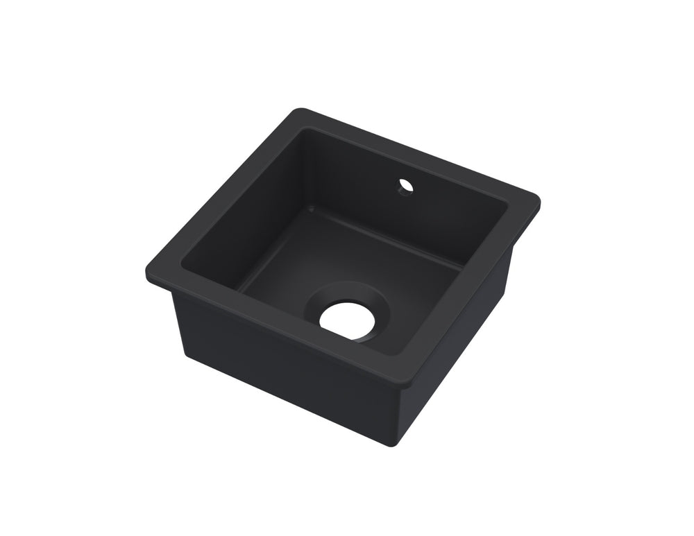Launde Abbey Inset Single Bowl with Overflow 457mm x 457mm x 203mm - Matt Black - TAP 'N' SHOWER