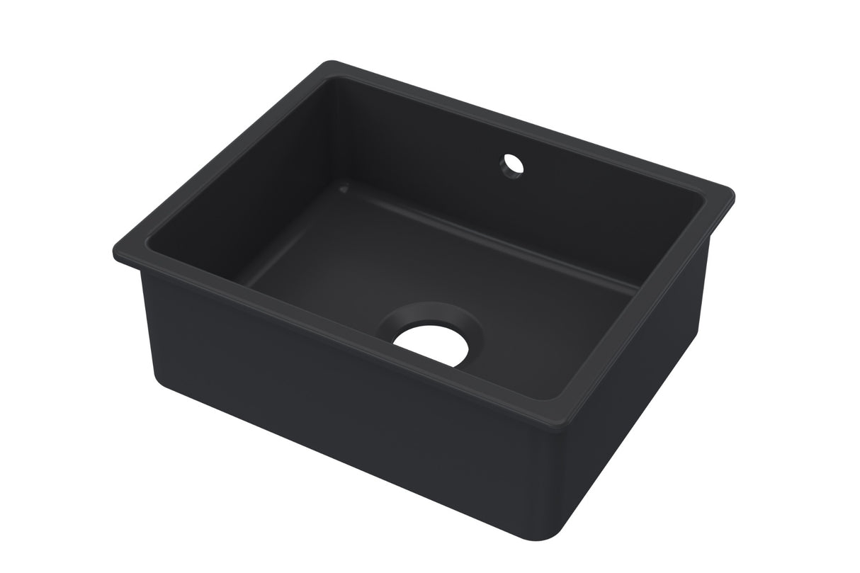 Launde Abbey Inset Single Bowl with Overflow 548mm x 442mm x 197mm - Matt Black - TAP 'N' SHOWER