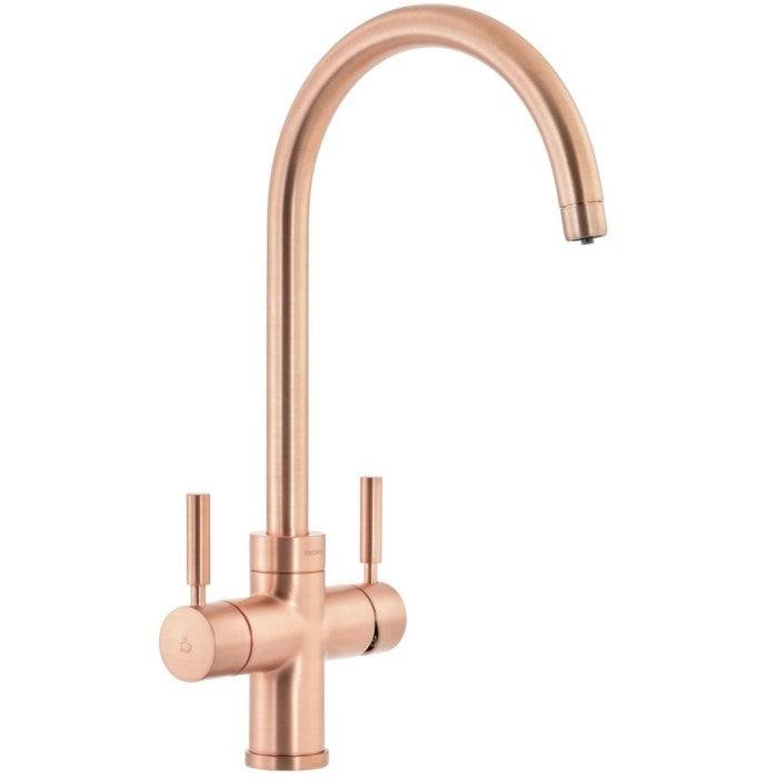 Abode Pronteau 3 in 1 urban copper instant boiling water tap with 360° swivel spout and dual handles