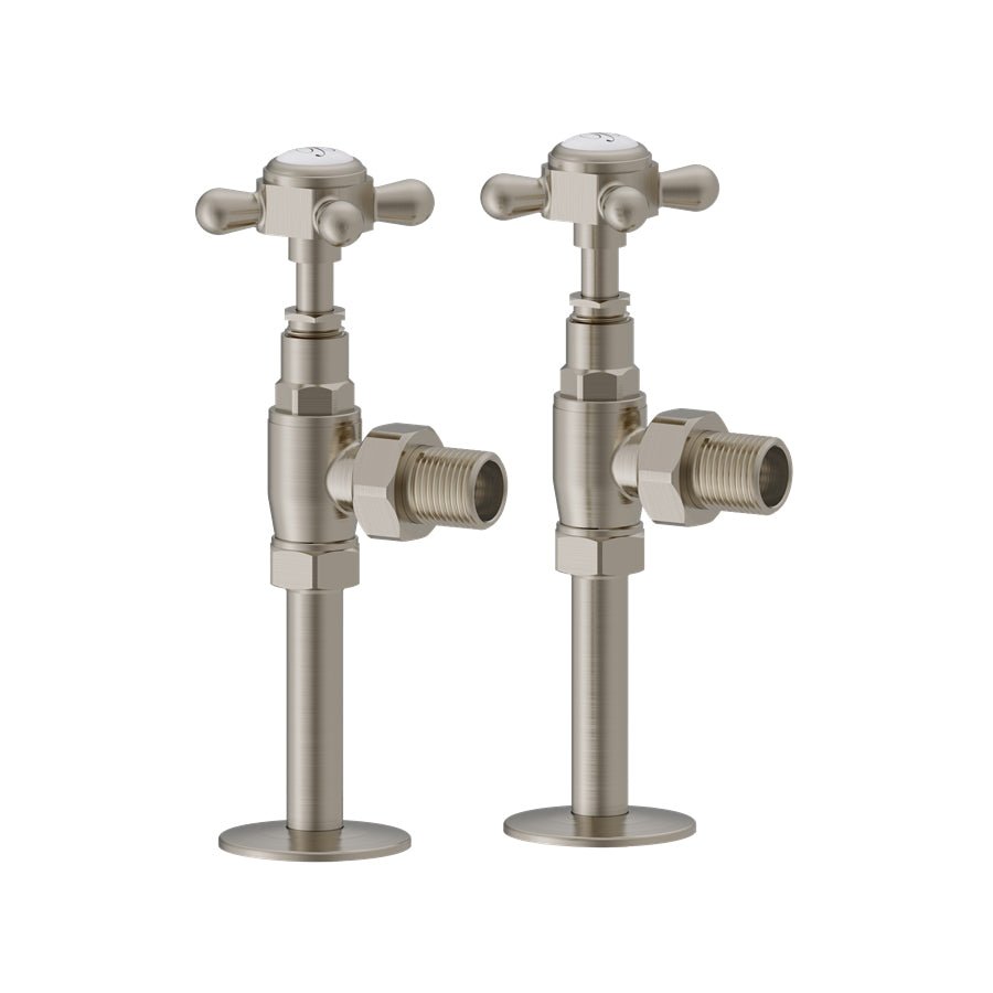 Burlington Angled Radiator Valves Pair - Brushed Nickel - R6 BNKL - TAP 'N' SHOWER