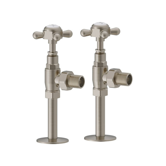Burlington Angled Radiator Valves Pair - Brushed Nickel - R6 BNKL - TAP 'N' SHOWER
