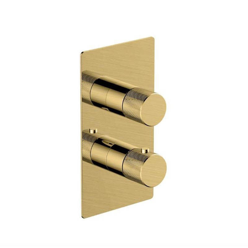 RAK Amalfi Dual Outlet 2 Handle Thermostatic Concealed Shower Valve - Brushed Gold - RAKAMA3302G - TAP 'N' SHOWER