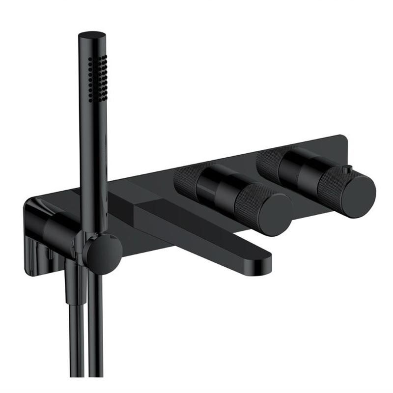 RAK Amalfi Horizontal Dual Outlet Thermostatic Concealed Shower Valve with Handset - Matt Black - RAKAMA3306B - TAP 'N' SHOWER