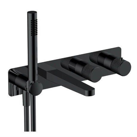 RAK Amalfi Horizontal Dual Outlet Thermostatic Concealed Shower Valve with Handset - Matt Black - RAKAMA3306B - TAP 'N' SHOWER