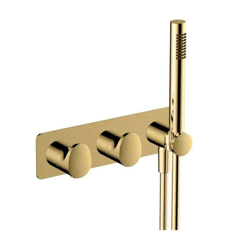 RAK Horizontal Dual Outlet Thermostatic Concealed Shower Valve and Hand Shower - Brushed Gold - RAKITA3305G - TAP 'N' SHOWER
