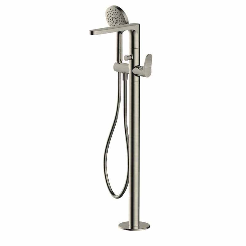 Rak Petit Round Floor Standing Bath Shower Mixer - Brushed Nickel - RAKPER3014N - TAP 'N' SHOWER