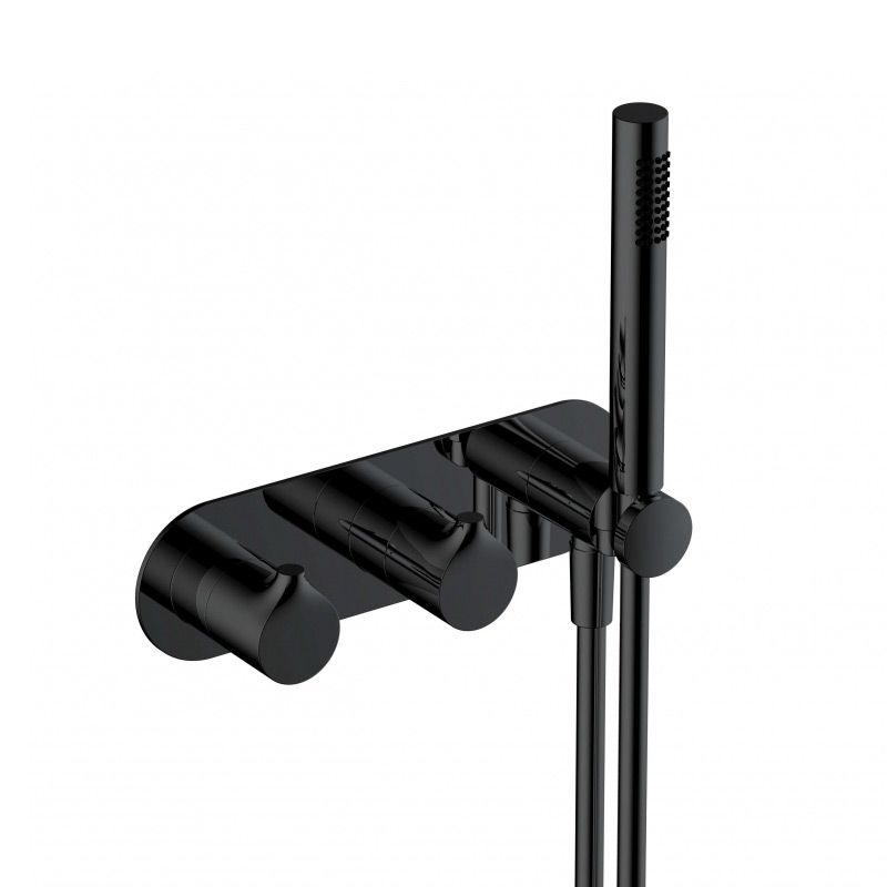 RAK Sorrento Horizontal Dual Outlet Thermostatic Concealed Shower Valve with Handset - Matt Black - RAKSOR3305B - TAP 'N' SHOWER