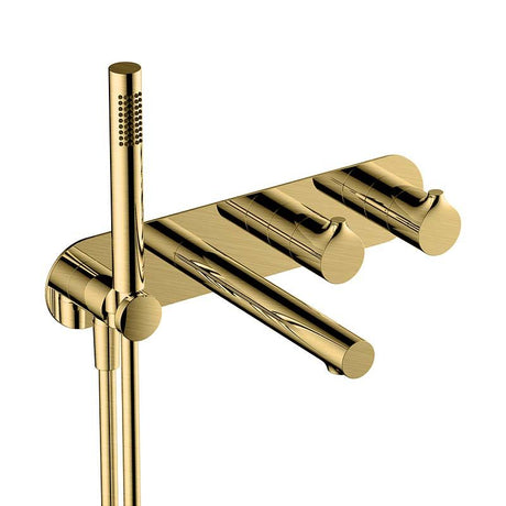 RAK Sorrento Horizontal Dual Outlet Thermostatic Concealed Shower Valve with Handset - Brushed Gold - RAKSOR3306G - TAP 'N' SHOWER