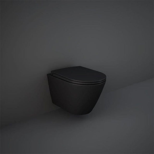 RAK Feeling Rimless Wall Hung Pan - Matt Black - RST23504A - TAP 'N' SHOWER