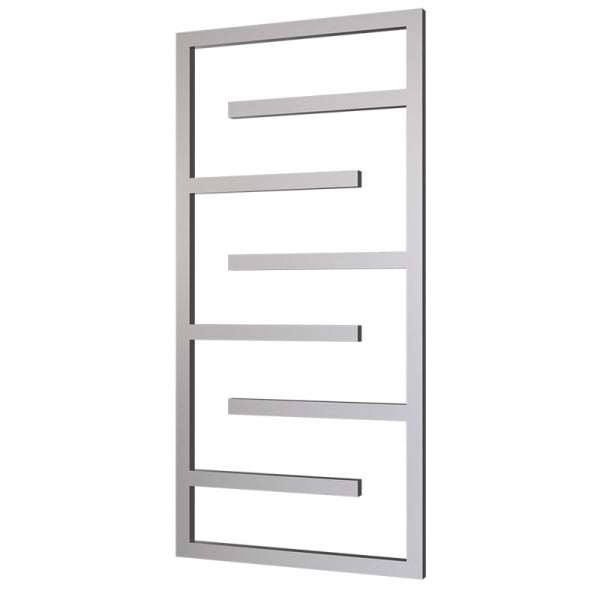 Radox Aztec 1265mm H chrome designer heated towel rail with modern rectangular frame and horizontal bars