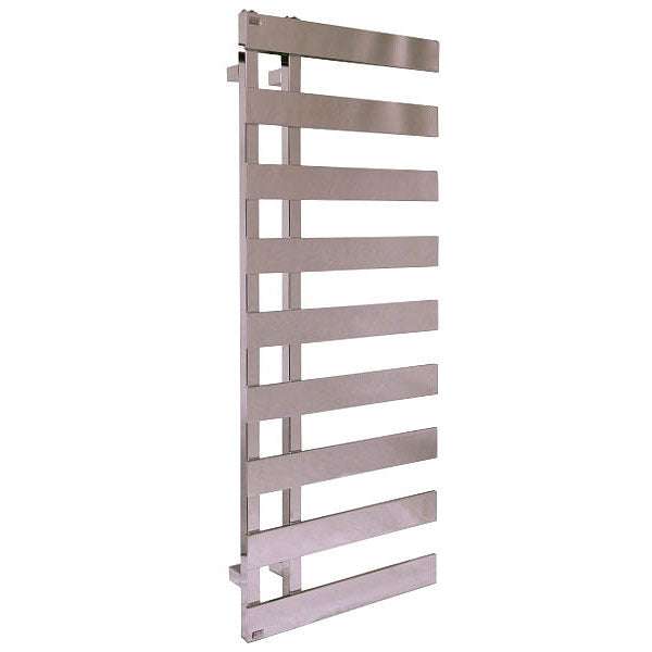 Radox Dora 1235mm H x 500mm W Chrome heated towel rail with modern horizontal bars and sleek design