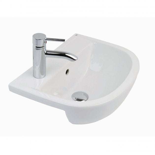RAK Compact 1 LH Tap Hole Semi-Recessed Curved Basin 400mm Wide - White - COM40SR1LH