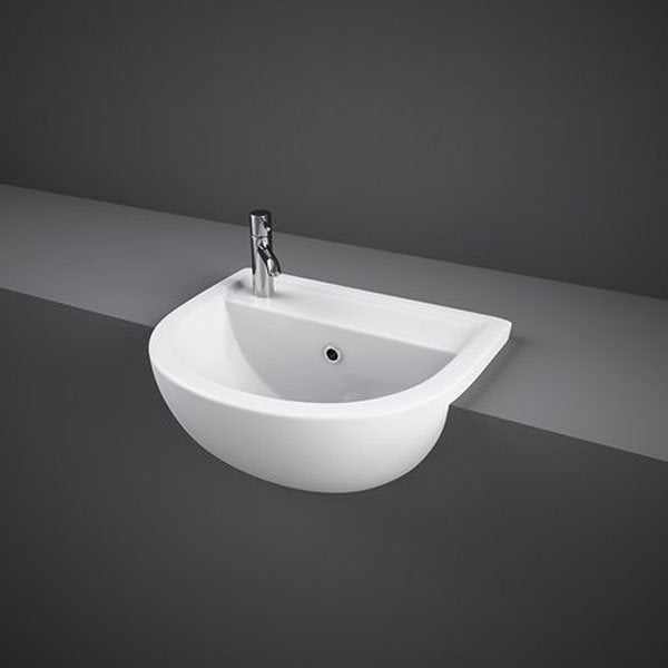 RAK Compact 1 LH Tap Hole Semi - Recessed Curved Basin 450mm Wide - White - COM45SR1LH - TAP 'N' SHOWER