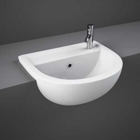 RAK Compact 1 RH Tap Hole Semi-Recessed Curved Basin 400mm Wide - White - COM40SR1RH