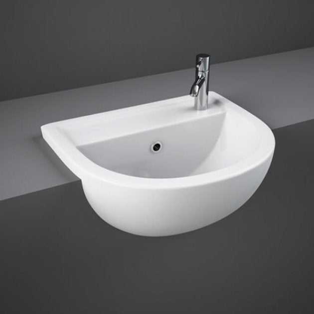 RAK Compact 1 RH Tap Hole Semi-Recessed Curved Basin 400mm Wide - White - COM40SR1RH