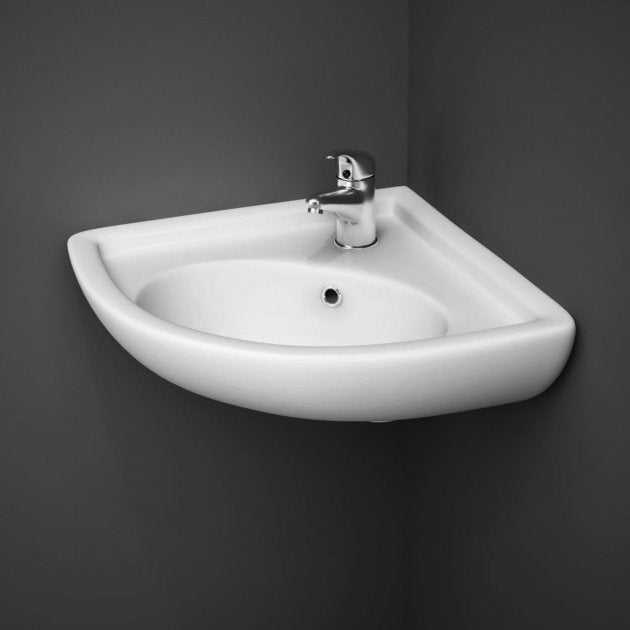 RAK Compact 1 Tap Hole Corner Cloakroom Basin 440mm Wide - White- COMCNRB1