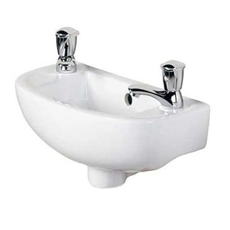 RAK Compact 2 Tap Hole Curved Cloakroom Basin 450mm Wide - White - COMSLWB2