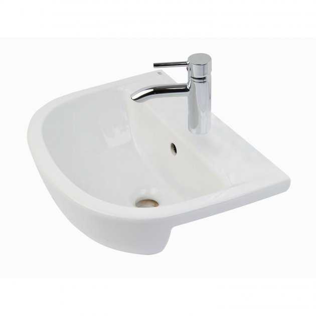 RAK Compact 1 Tap Hole Semi-Recessed Curved Basin 550mm Wide - White - COMSRBAS1