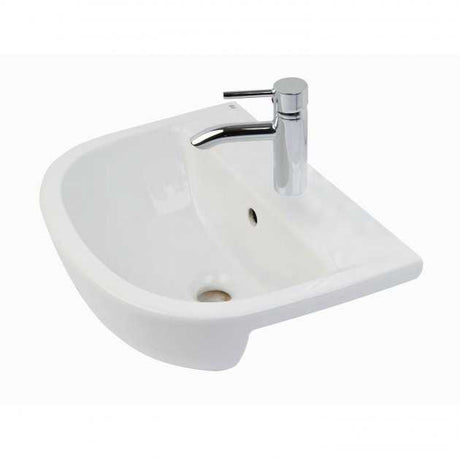 RAK Compact 1 Tap Hole Semi-Recessed Curved Basin 550mm Wide - White - COMSRBAS1