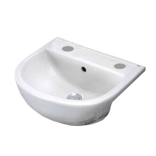 RAK Compact 2 Tap Hole Semi - Recessed Curved Basin 550mm Wide - White - COMSRBAS2 - TAP 'N' SHOWER
