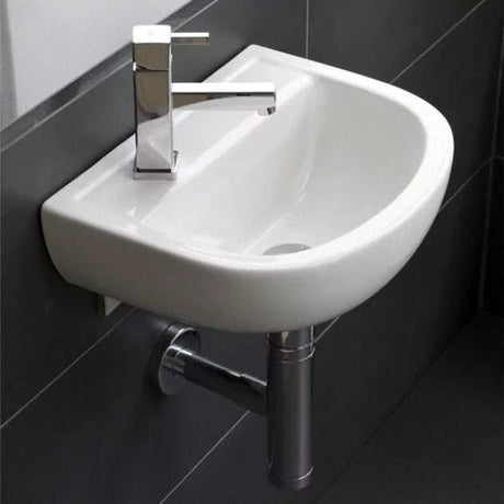 RAK Compact 1 LH Tap Hole Special Needs Cloakroom Curved Basin 380mm Wide - White - COM38BASSN1L