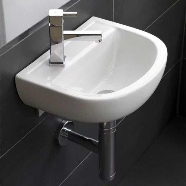 RAK Compact 1 LH Tap Hole Special Needs Cloakroom Curved Basin 380mm Wide - White - COM38BASSN1L