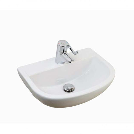 RAK Compact 0 Tap Hole Special Needs Cloakroom Curved Basin 500mm Wide - White - COM50BASSN