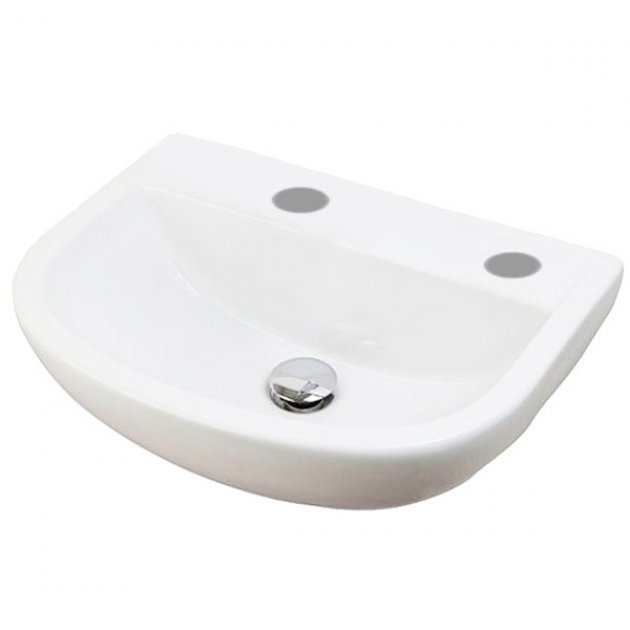 RAK Compact 2 Tap Hole Special Needs Cloakroom Curved Basin 500mm Wide - White - COM50BASSN2 - TAP 'N' SHOWER