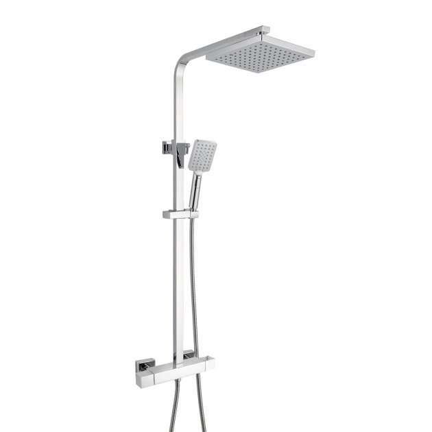 RAK Modern Square Cool Touch Fixed Head Thermostatic Bar Mixer Shower with Shower Kit - Chrome - RAKSHW6012 - TAP 'N' SHOWER