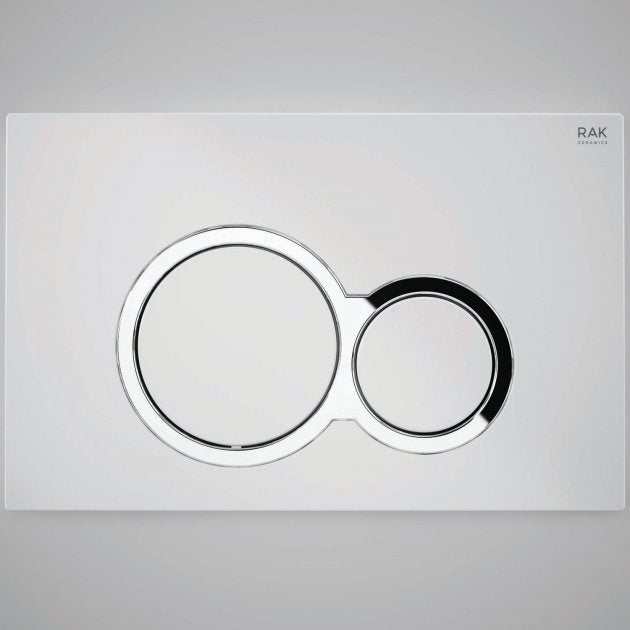 RAK Ecofix Modern Polished Chrome Surrounding Round Dual Flush Plates - White - FS04RAKWHRO8C - TAP 'N' SHOWER