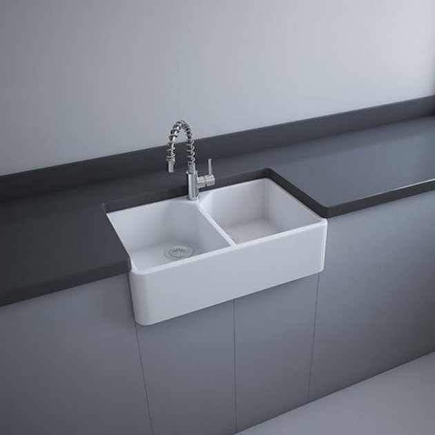 RAK Gourmet Modern 10 Ceramic Belfast Kitchen Sink 2.0 Bowl 800mm Length x 500mm Wide - White - GOSINK10 - TAP 'N' SHOWER