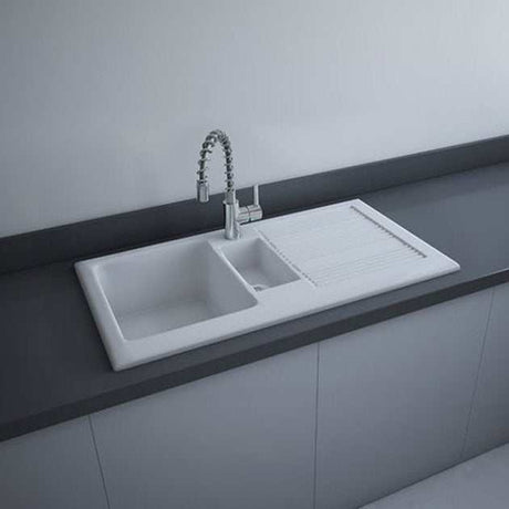 RAK Gourmet Modern 1 Ceramic Kitchen Sink 1.5 Bowl 1010mm Length x 510mm Wide - White - GOSINK1V2
