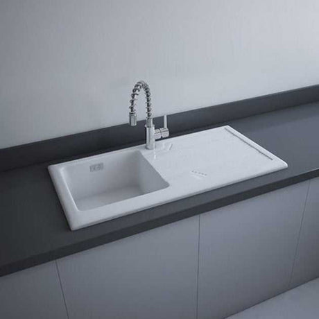 RAK Gourmet Modern 4 Ceramic Kitchen Sink 1.0 Bowl 1010mm Length x 510mm Wide - White - GOSINK4V2