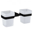 RAK Moon black wall mounted double tumbler holder with frosted tumblers for bathroom organization