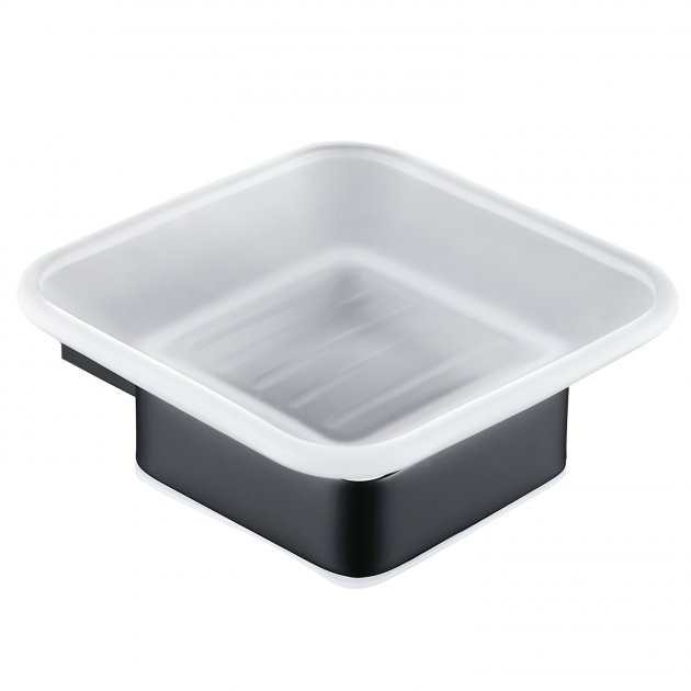 RAK Moon Modern Wall Mounted Square Soap Dish in black ceramic with drainage system and sleek design