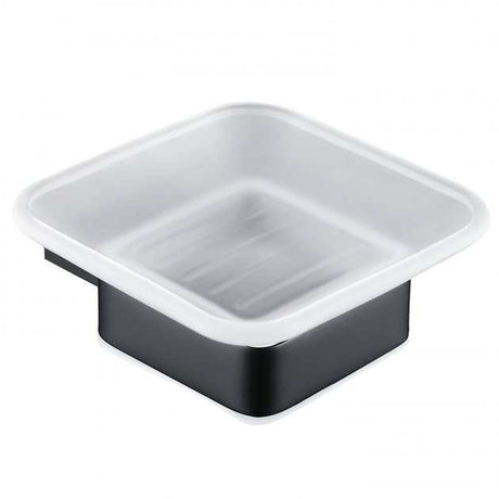 RAK Moon Modern Wall Mounted Square Soap Dish in black ceramic with drainage system and sleek design