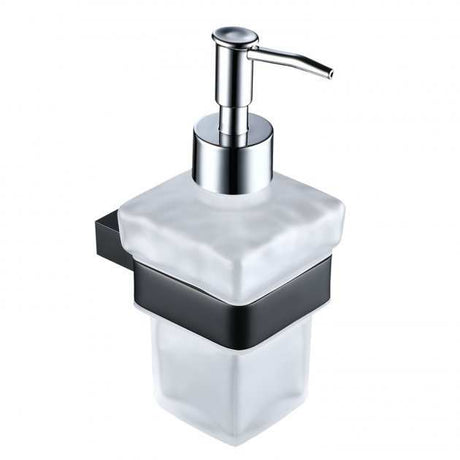 RAK Moon Modern Wall Mounted Soap Dispenser with frosted glass and black holder