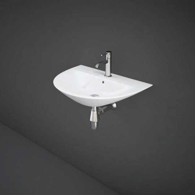RAK Morning 1 Tap Hole Semi Recessed Curved Basin 550mm Wide - White - MORSR5501AWHA - TAP 'N' SHOWER