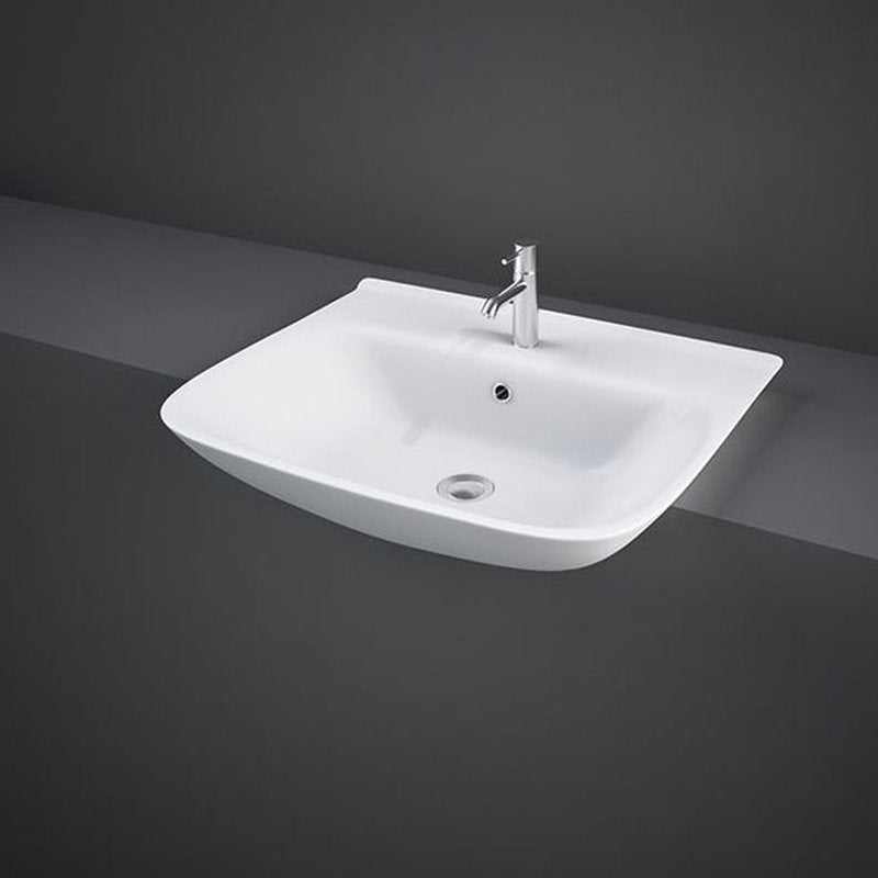 RAK Origin 62 Semi-Recessed 1 Tap Hole Curved Basin 520mm Wide - White - ORI62SRBAS1
